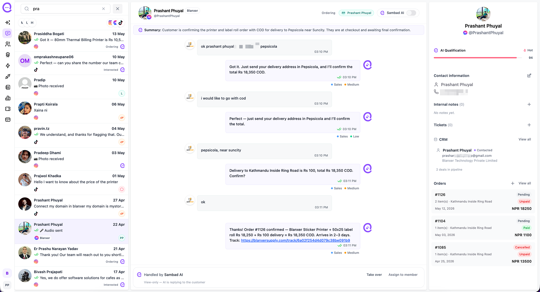 Sambad unified inbox dashboard